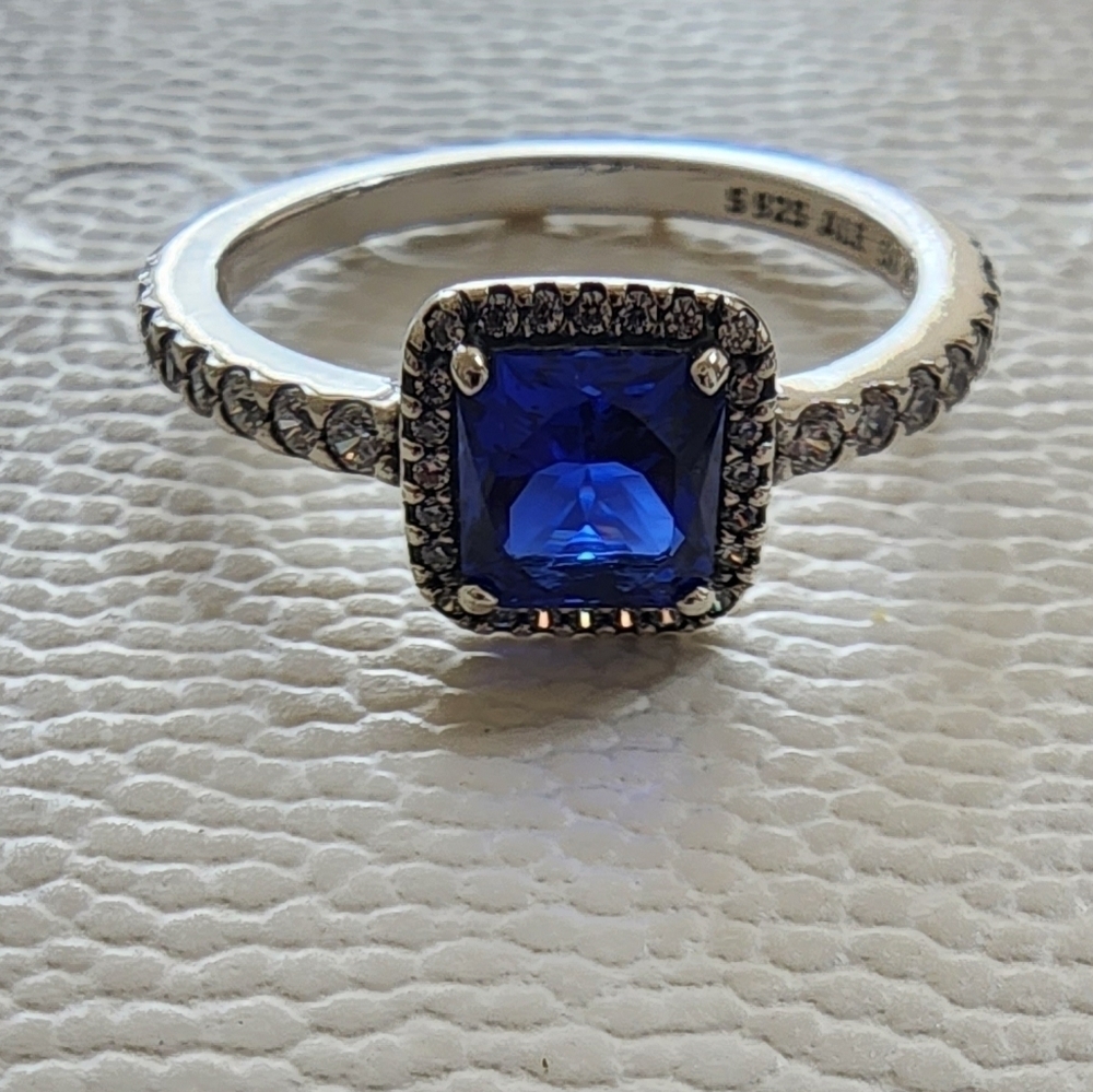 Pandora Timeless Elegance Ring, True Blue Crystal & Clear Cubic Zirconia - Picture 2 of 11